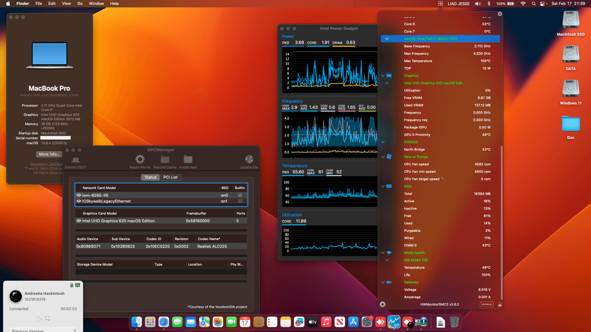 Success Hackintosh macOS Ventura 13.6.4 Build 22G513 in Dell Latitude 7390 2-in-1